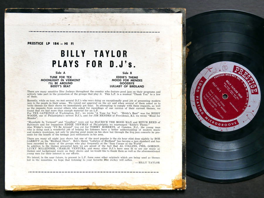 BILLY TAYLOR TRIO Plays For D.J's. 10" LP PRESTIGE PRLP 184 US 1954 RVG DG MONO