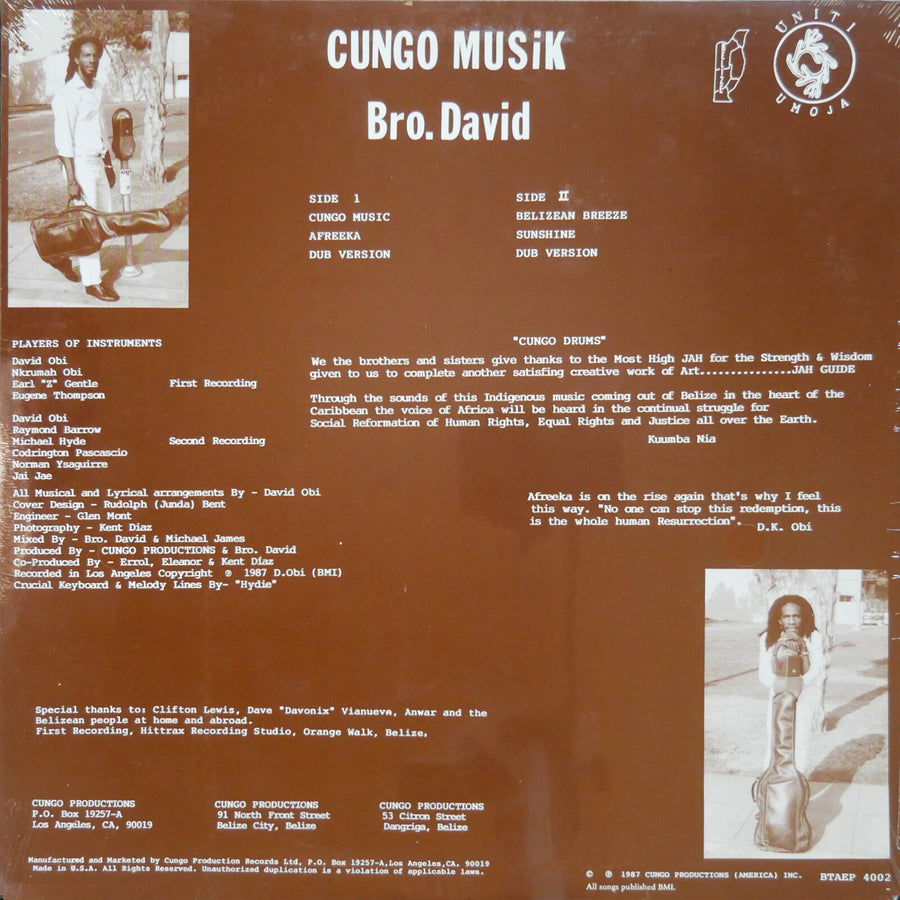 BRO. DAVID Cungo Musik LP CUNGA PRODUCTIONS BTAEP-4002 US 1987 Reggae OG SEALED