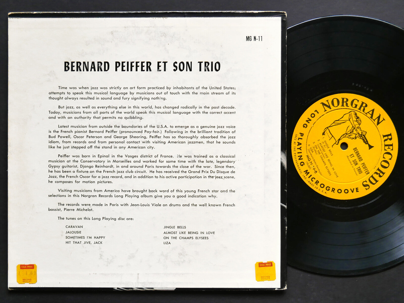 BERNARD PEIFFER Et Son Trio 10" LP NORGRAN RECORDS MG N-11 US 1954 DG MONO JAZZ