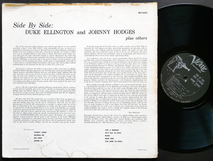 DUKE ELLINGTON JOHNNY HODGES Side By Side LP VERVE MG V-8345 US 1960 DG MONO