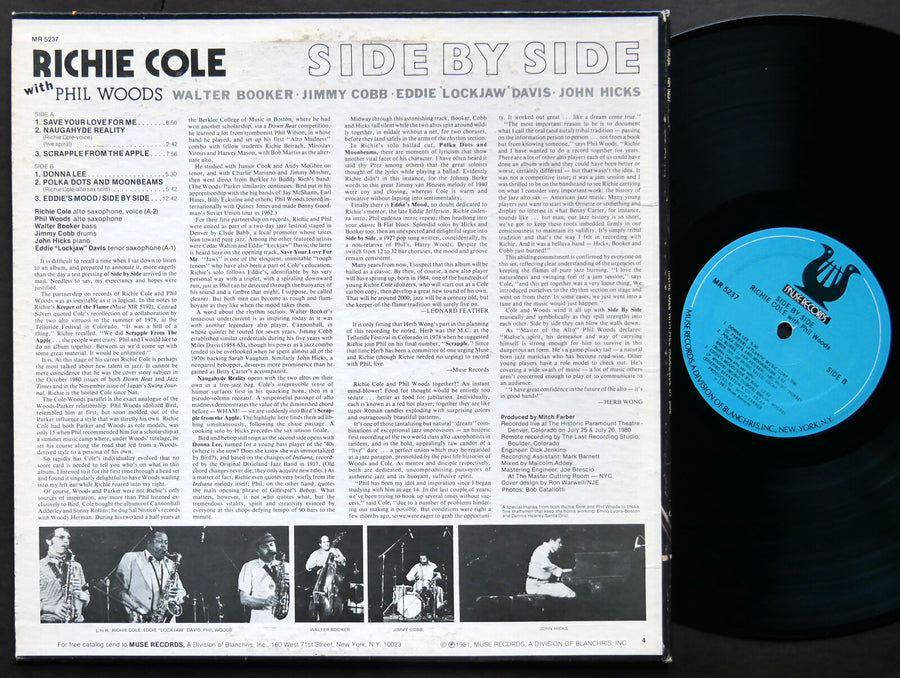RICHIE COLE PHIL WOODS Side By Side LP MUSE RECORDIS MR 5237 US 1981 Jimmy Cobb