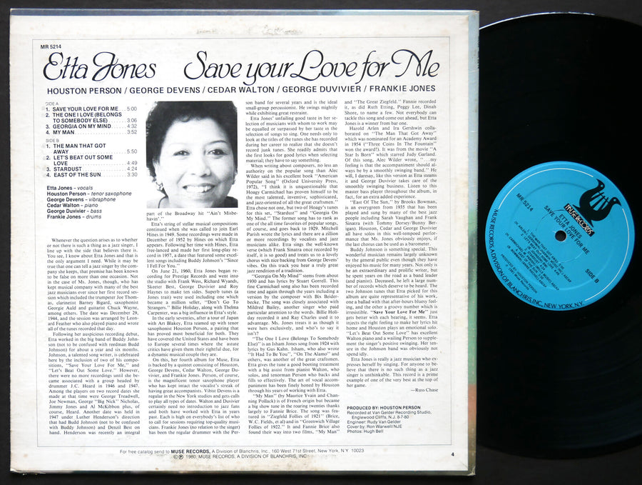 ETTA JONES Save Your Love For Me LP MUSE MR 5214 US 1981 Cedar Walton SIGNED