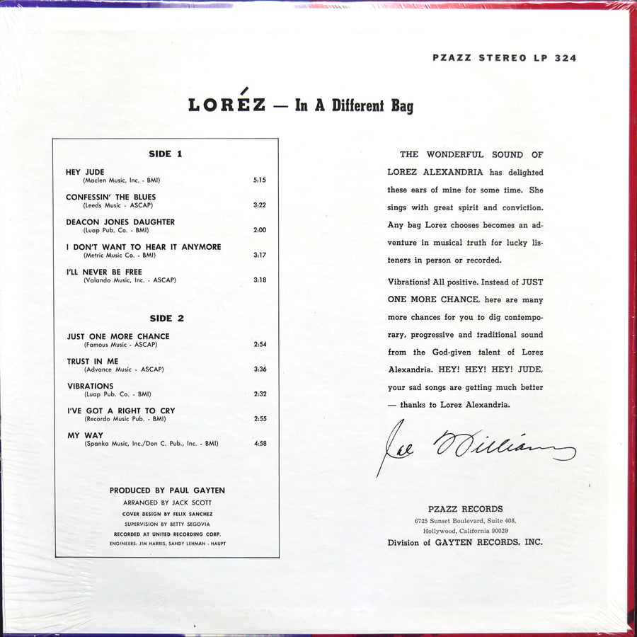 LOREZ ALEXANDRIA In A Different Bag LP PZAZZ RECORDS SLP 324 US 1969 Jazz SEALED
