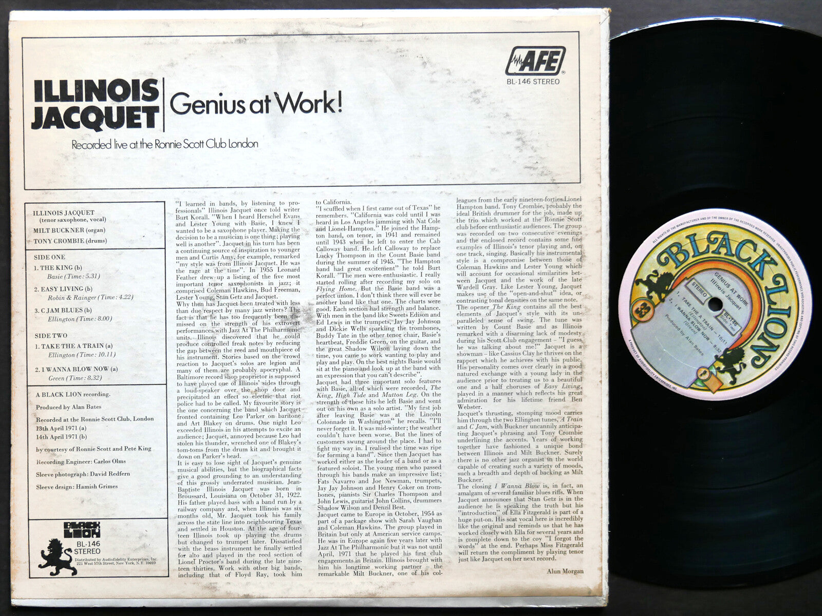 ILLINOIS JACQUET Genius At Work! LP BLACK LION RECORDS BL-146 US 1971 JAZZ