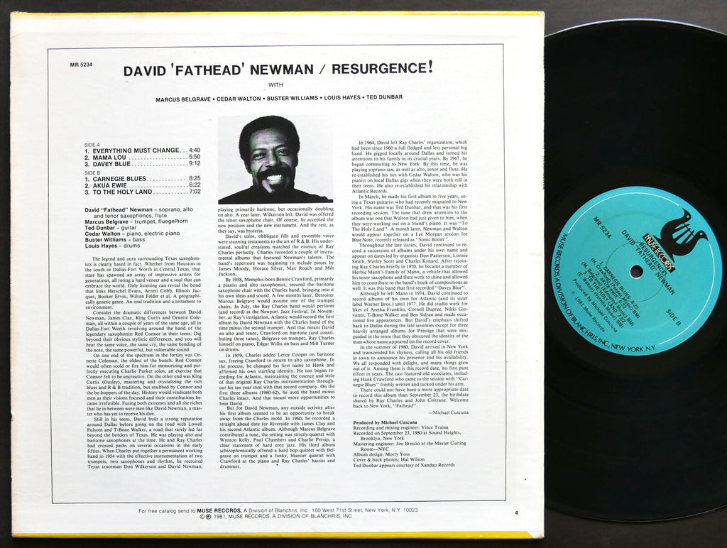 SIGNED by DAVID FATHEAD NEWMAN Resurgence! LP MUSE RECORDS MR 5234 US 1981