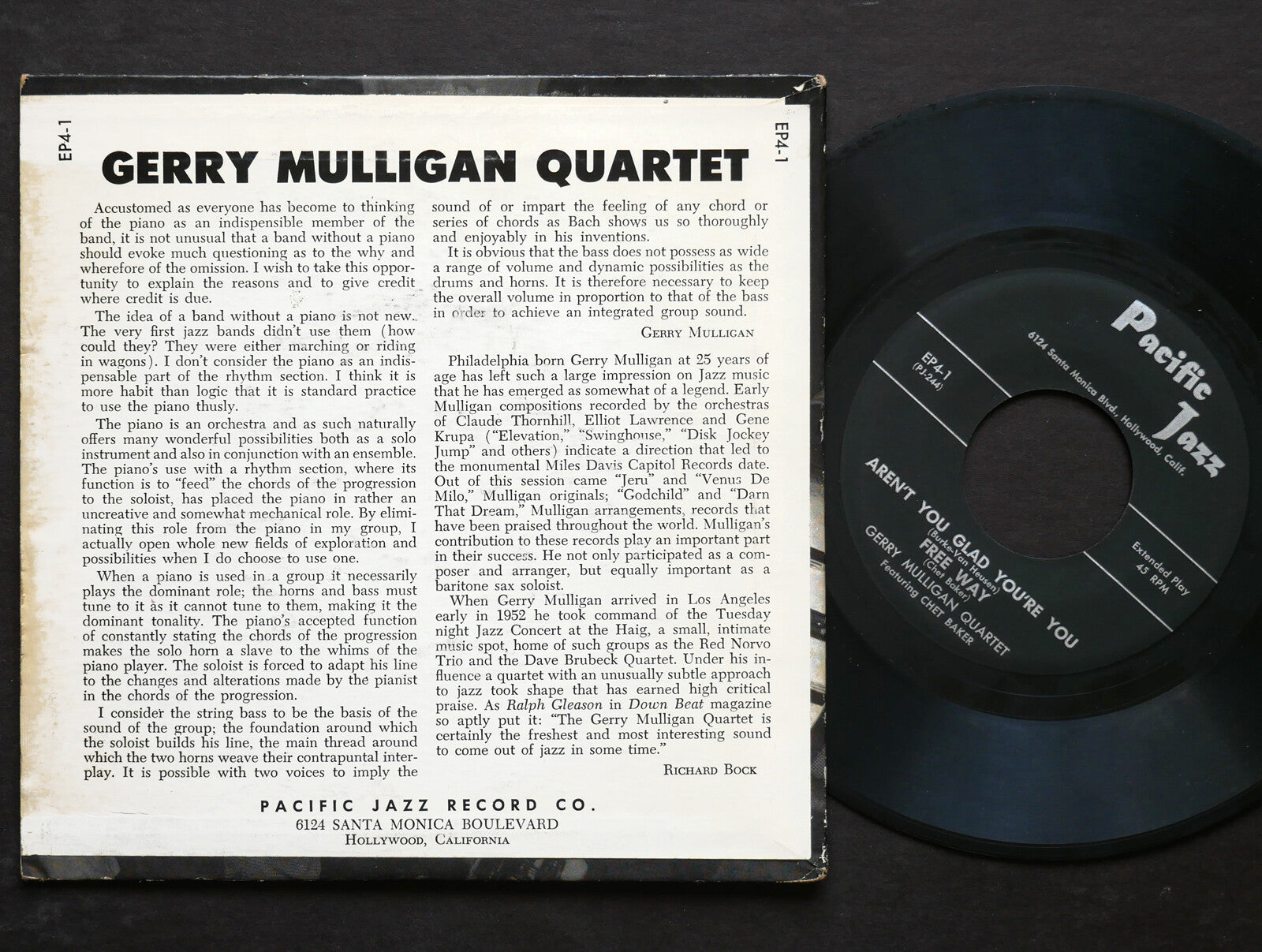 GERRY MULLIGAN Quartet CHET BAKER 7" PACIFIC JAZZ RECORDS EP4-1 US 1952 45 RPM