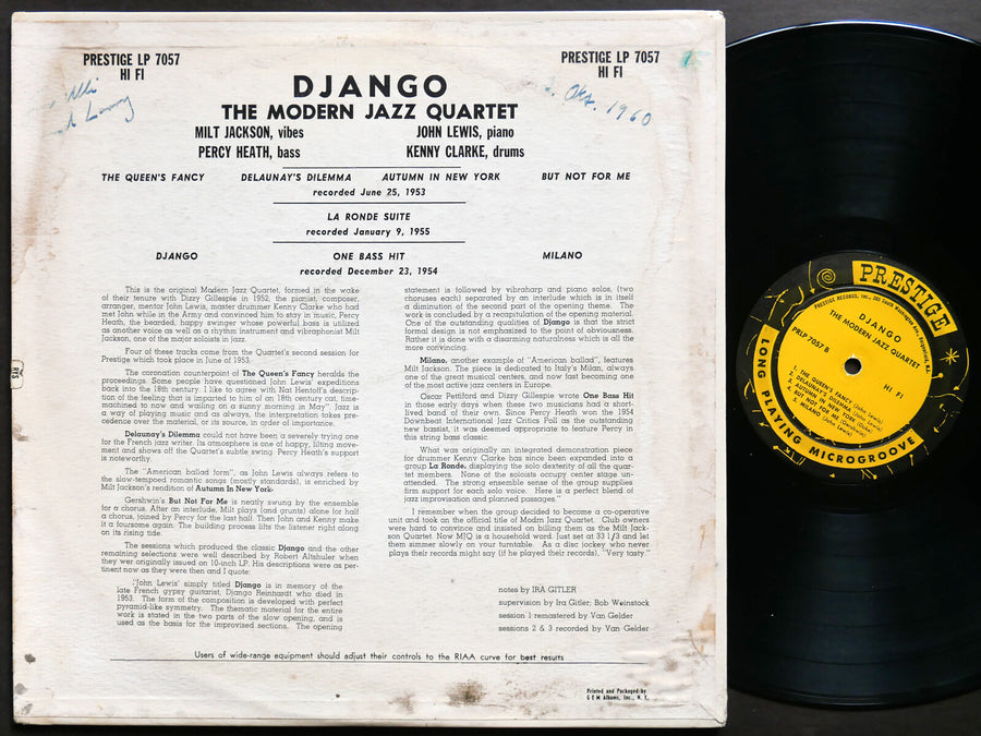 MODERN JAZZ QUARTET Django LP PRESTIGE PRLP 7057 US 1958 NJ DG MONO Milt Jackson