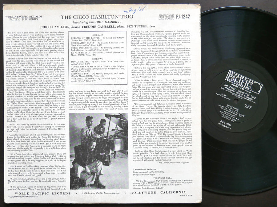 CHICO HAMILTON TRIO The Piano Of Freddy Gambrell LP WORLD PACIFIC PJ-1242 MONO