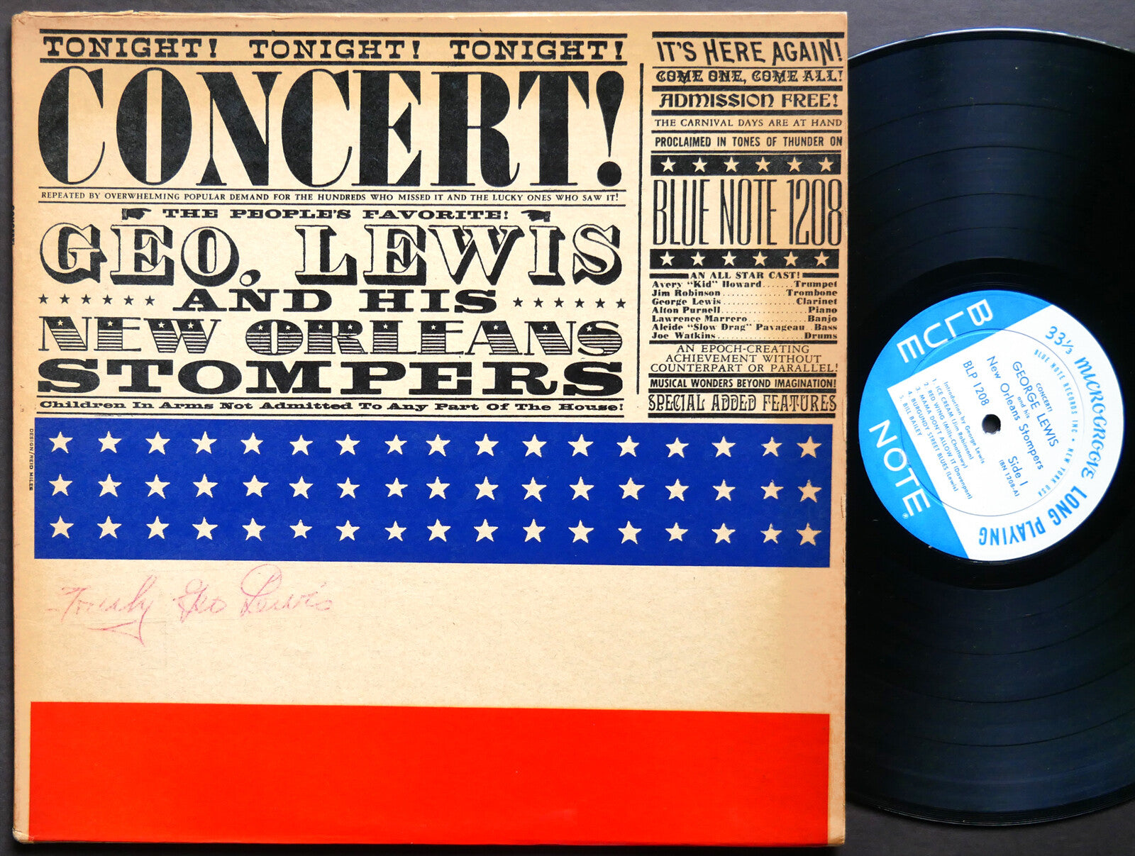 GEORGE LEWIS And His New Orleans Stompers Concert! LP BLUE NOTE 1208 NY EAR MONO