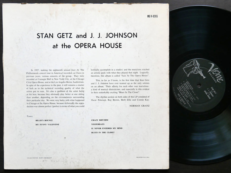 STAN GETZ J.J. JOHNSON At The Opera House LP VERVE RECORDS MG V-8265 DG MONO