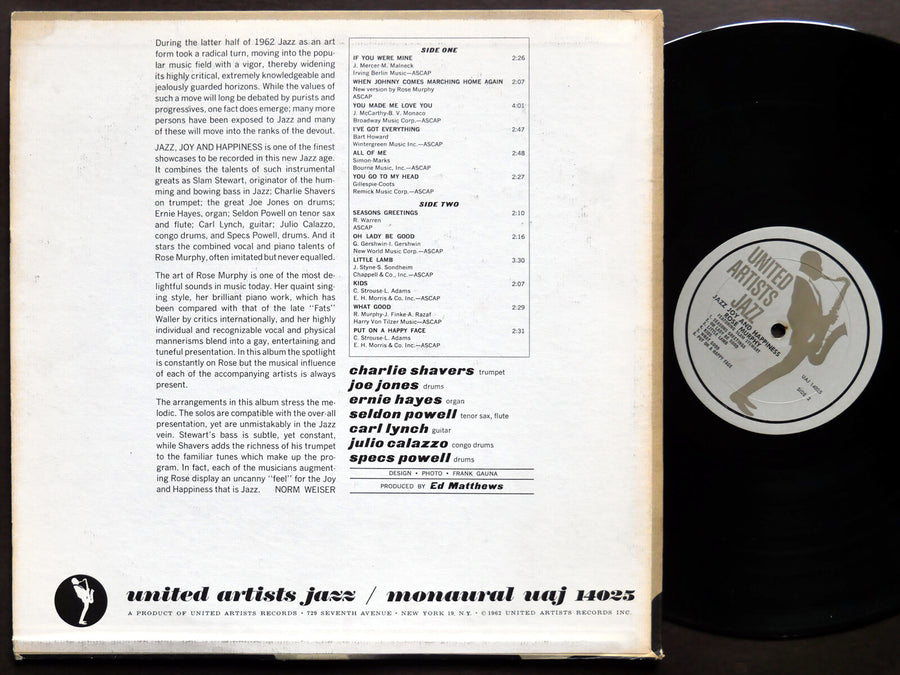 ROSE MURPHY SLAM STEWART Jazz, Joy And Happiness LP UNITED ARTISTS UAJ 14025 EAR