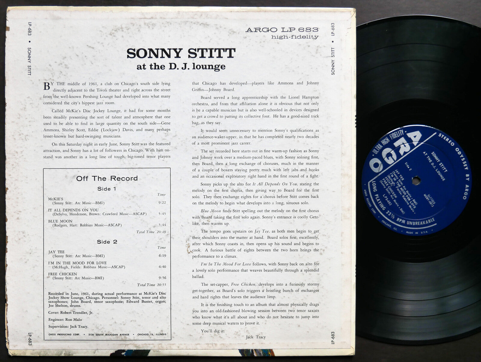SONNY STITT At The D.J. Lounge LP ARGO RECRDS LPS-683 US 1961 JAZZ DG STEREO