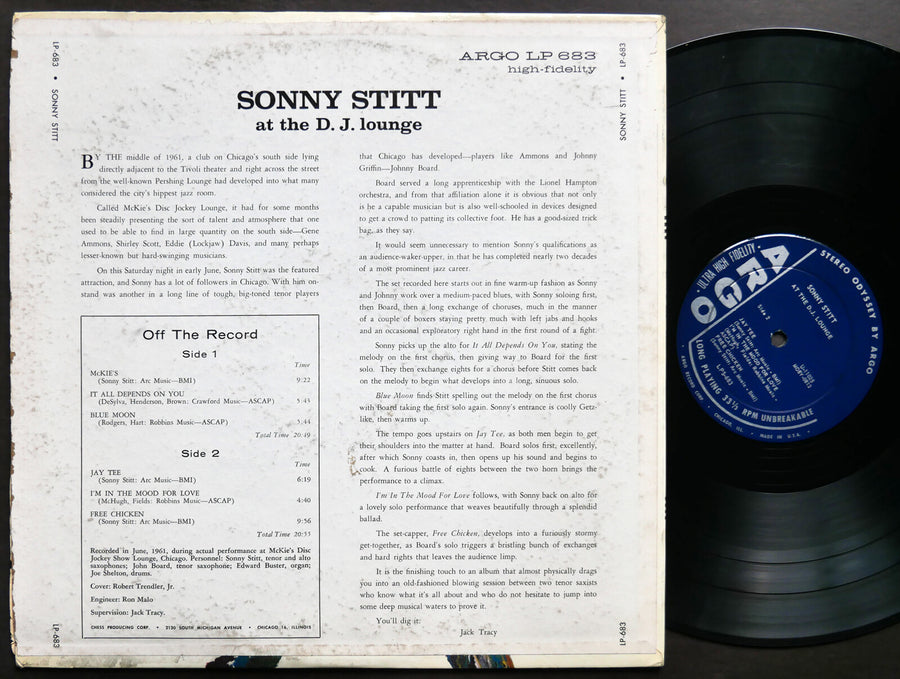 SONNY STITT At The D.J. Lounge LP ARGO RECRDS LPS-683 US 1961 JAZZ DG STEREO