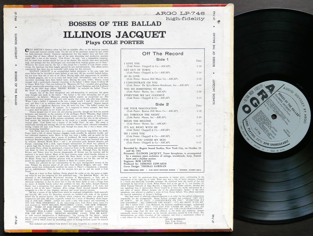 ILLINOIS JACQUET Bosses Of The Ballad LP ARGO LP-746 US 1964 JAZZ DG MONO