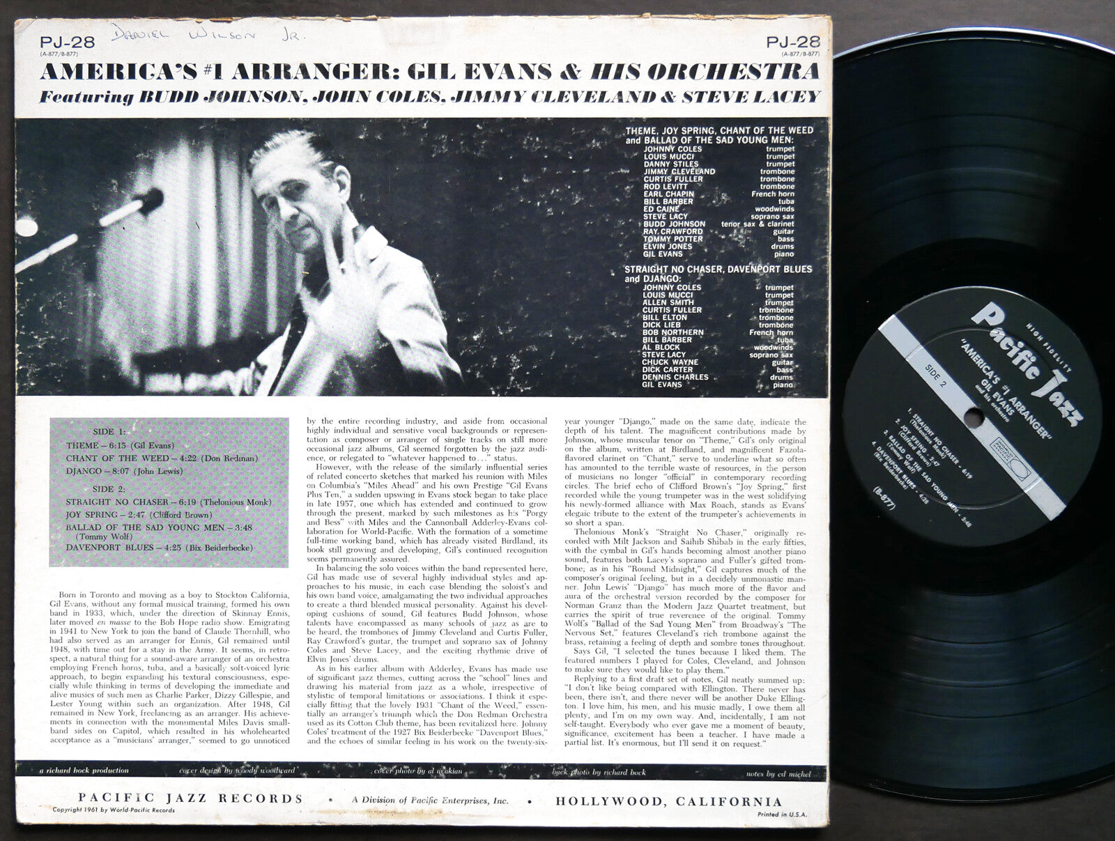 GIL EVANS BUDD JOHNSON JOHN COLE America's #1 Arranger PACIFIC JAZZ PJ-28 MONO