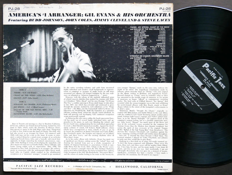 GIL EVANS BUDD JOHNSON JOHN COLE America's #1 Arranger PACIFIC JAZZ PJ-28 MONO