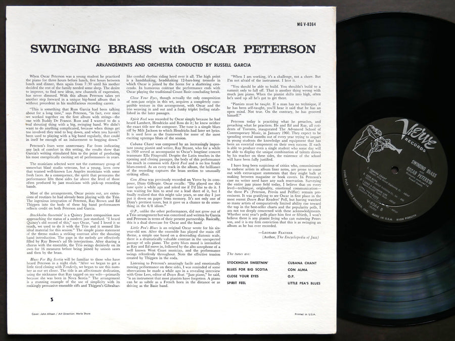 OSCAR PETERSON TRIO Swinging Brass LP VERVE RECORD MG V-8364 US 1960 DG MONO VG+