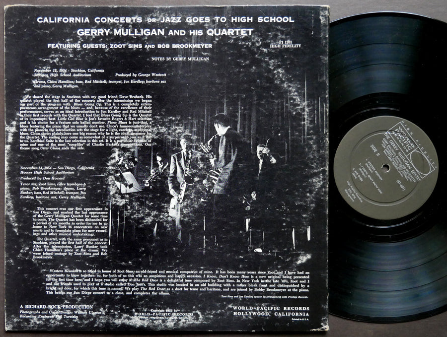 GERRY MULLIGAN California Concerts LP PACIFIC JAZZ PJ 1201 DG MONO Zoot Sims VG+