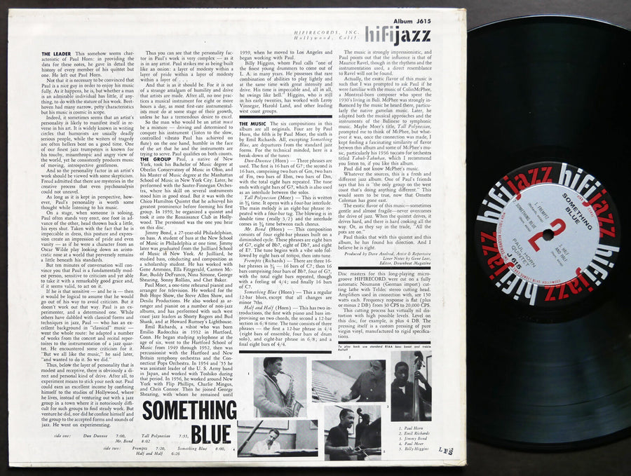 PAUL HORN Quintet Something Blue LP HIFI JAZZ SJ-615 US 1960 MONO David Axelrod