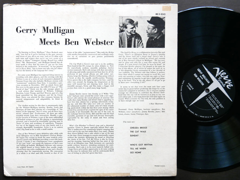 GERRY MULLIGAN Meets BEN WEBSTER LP VERVE RECORDS MG V-8343 US 1960 DG MONO