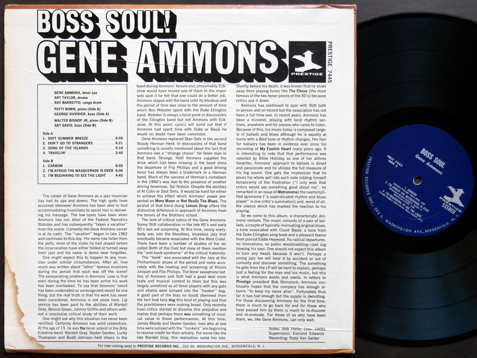 GENE AMMONS Boss Soul! LP PRESTIGE PRT 7445 RVG Ray Barretto Walter Bishop Jr.