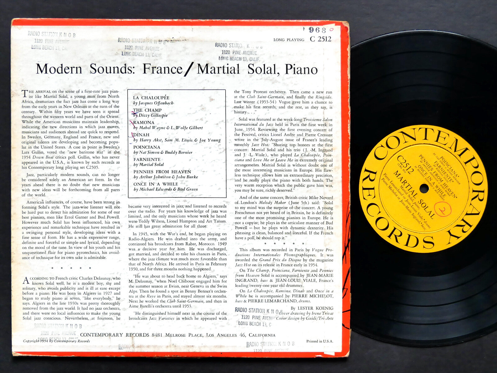 MARTIAL SOLAL Modern Sounds: France 10" LP CONTEMPORARY C 2512 US 1954 DG MONO
