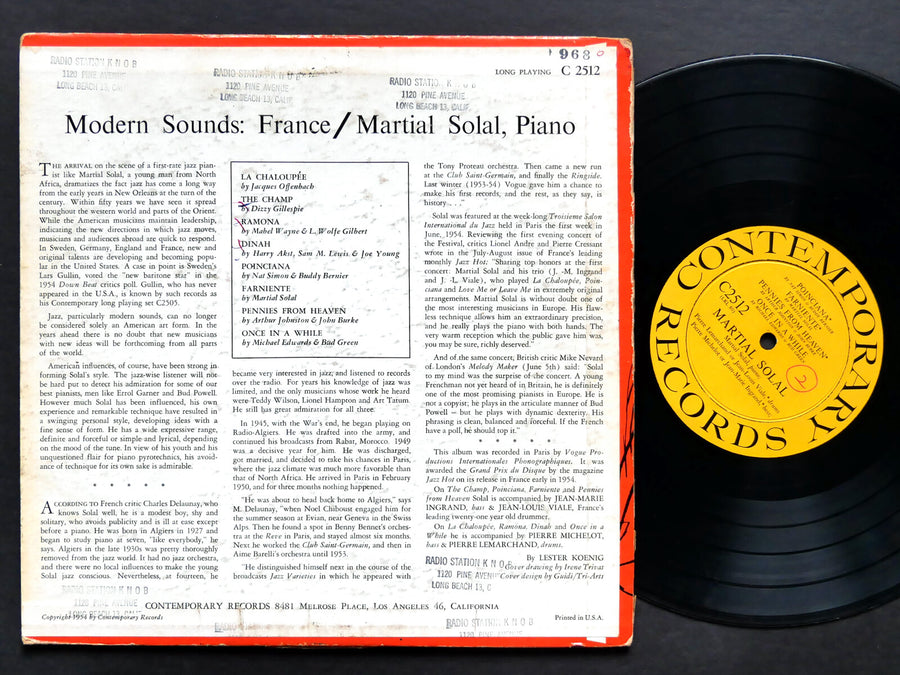 MARTIAL SOLAL Modern Sounds: France 10" LP CONTEMPORARY C 2512 US 1954 DG MONO