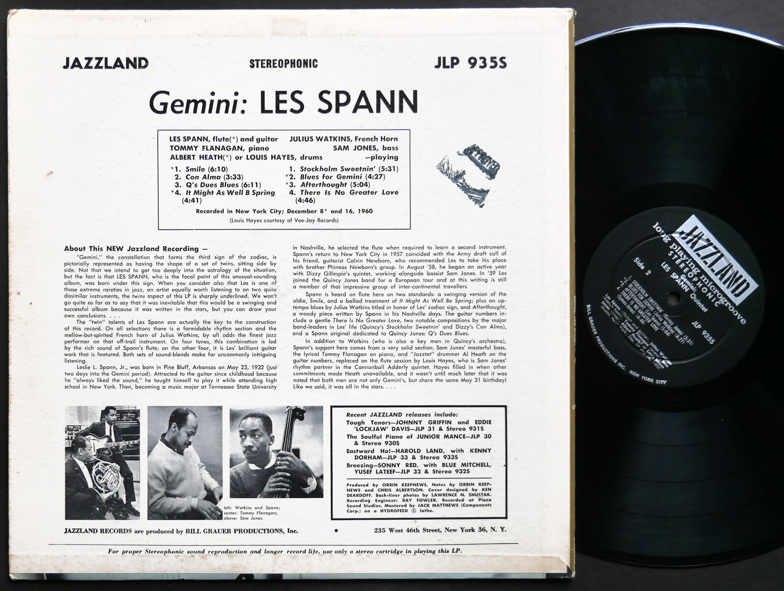 LES SPANN Gemini LP JAZZLAND JLP 935S US 1961 DG ST Tommy Flanagan Sam Jones