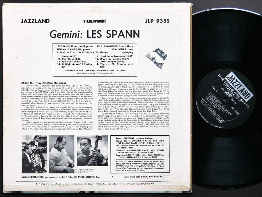 LES SPANN Gemini LP JAZZLAND JLP 935S US 1961 DG ST Tommy Flanagan Sam Jones