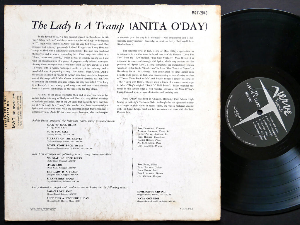ANITA O'DAY The Lady Is A Tramp LP VERVE RECORDS MG V-2049 US 1957 JAZZ DG MONO