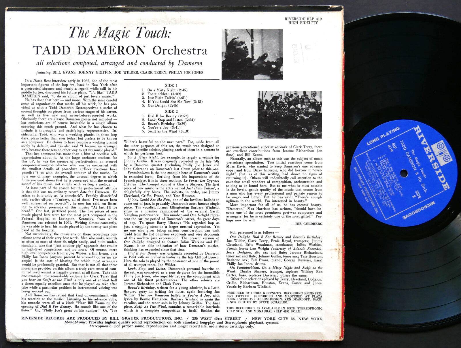 TADD DAMERON The Magic Touch LP RIVERSIDE RLP 419 MONO Bill Evans Johnny Griffin