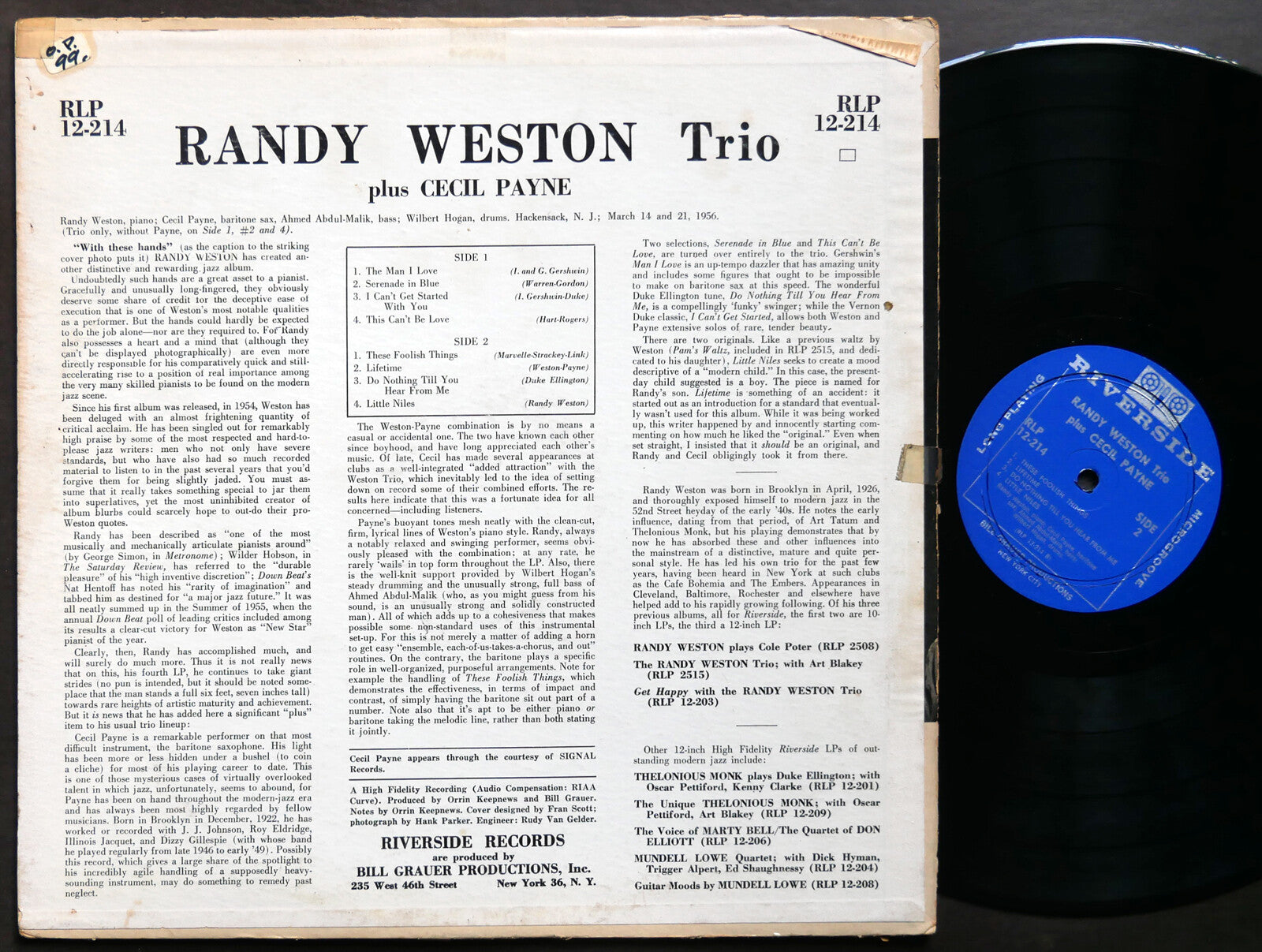 RANDY WESTON Trio CECIL PAYNE With These Hands LP RIVERSIDE RLP 12-214 DG MONO