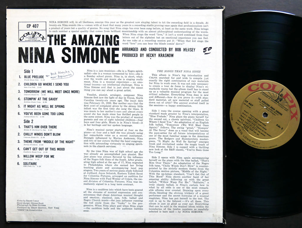 NINA SIMONE The Amazing LP COLPIX RECORDS CP 407 US 1959 DG MONO Jazz Blues