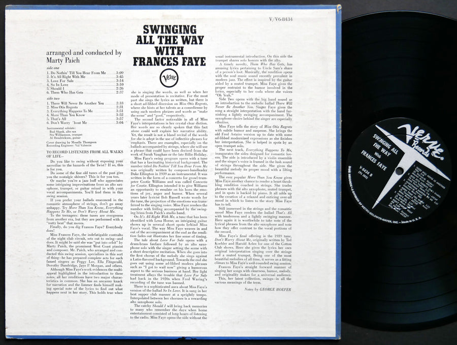 FRANCES FAYE Swinging All The Way With LP VERVE V-8434 US 1962 MONO Marty Paich