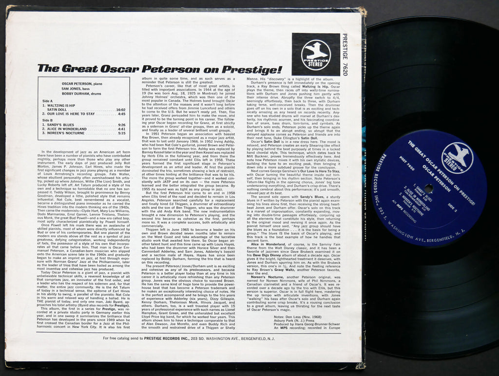 OSCAR PETERSON The Great Oscar Peterson On Prestige LP PRESTIGE PRST 7620 US '68