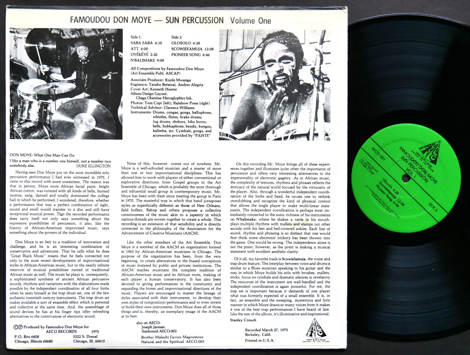 FAMOUDOU DON MOYE Sun Percussion Volume One LP AECO RECORDS AECO 001 US 1975 NM