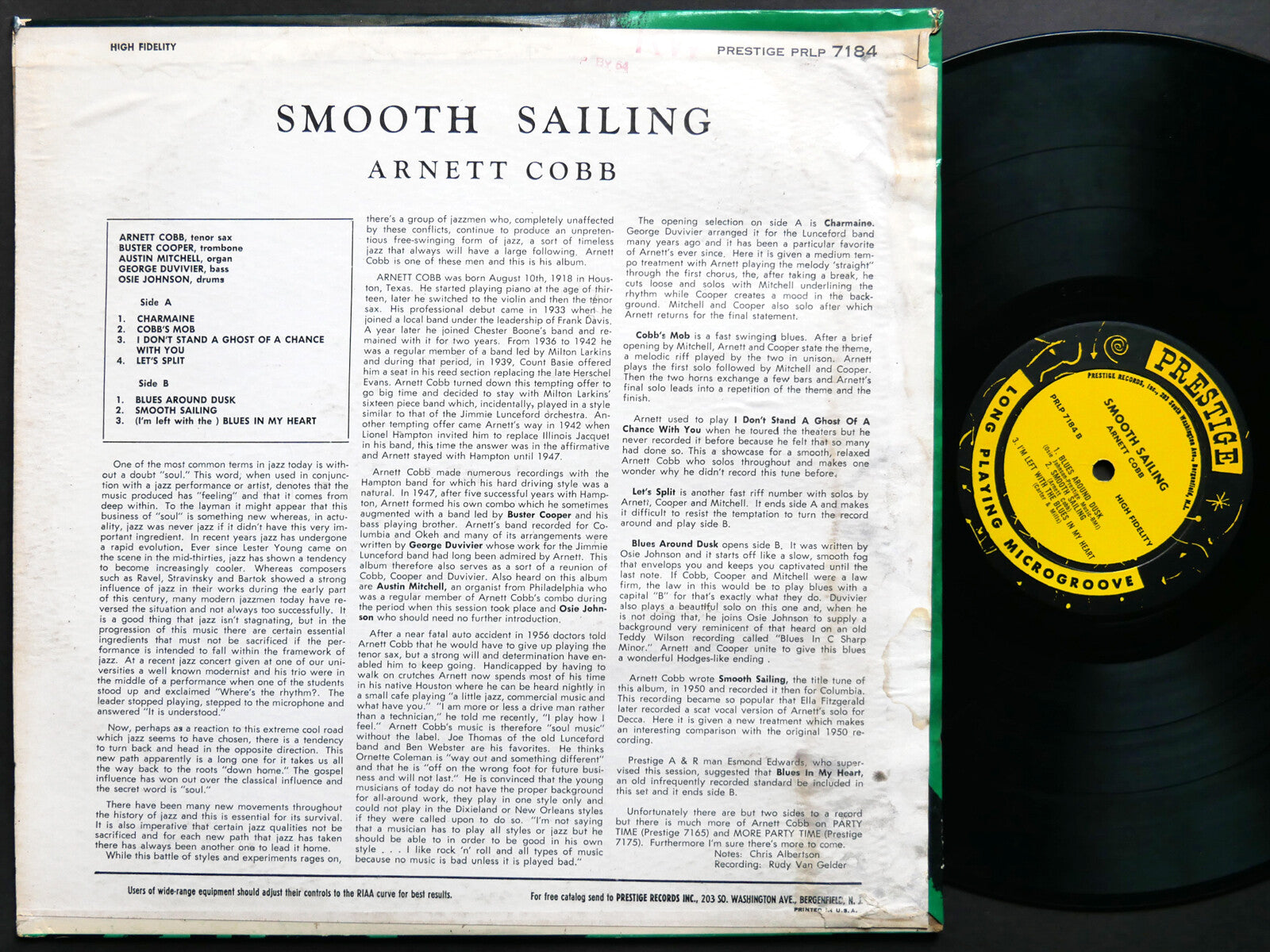 ARNETT COBB Smooth Sailing LP PRESTIGE PRLP 7184 US 1959 NJ RVG MONO