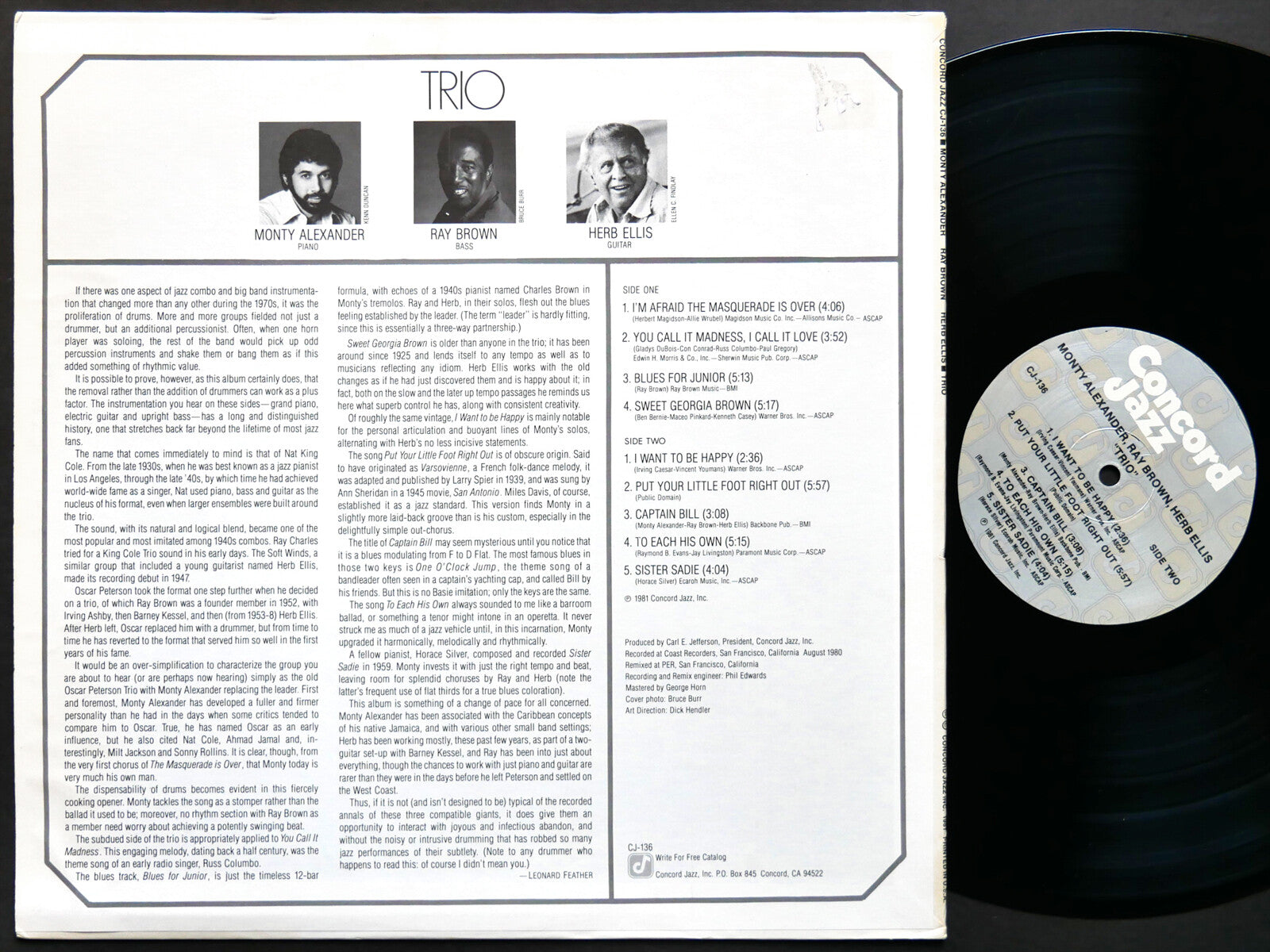 MONTY ALEXANDER RAY BROWN HERB ELLIS Trio LP CONCORD RECORDS CJ-136 US 1981 JAZZ
