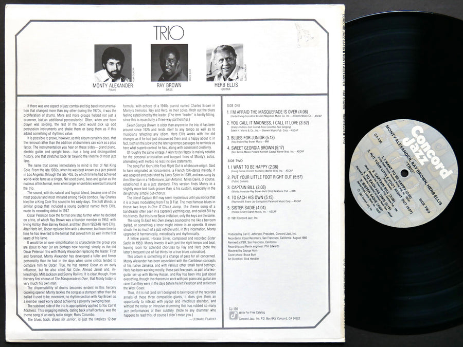 MONTY ALEXANDER RAY BROWN HERB ELLIS Trio LP CONCORD RECORDS CJ-136 US 1981 JAZZ