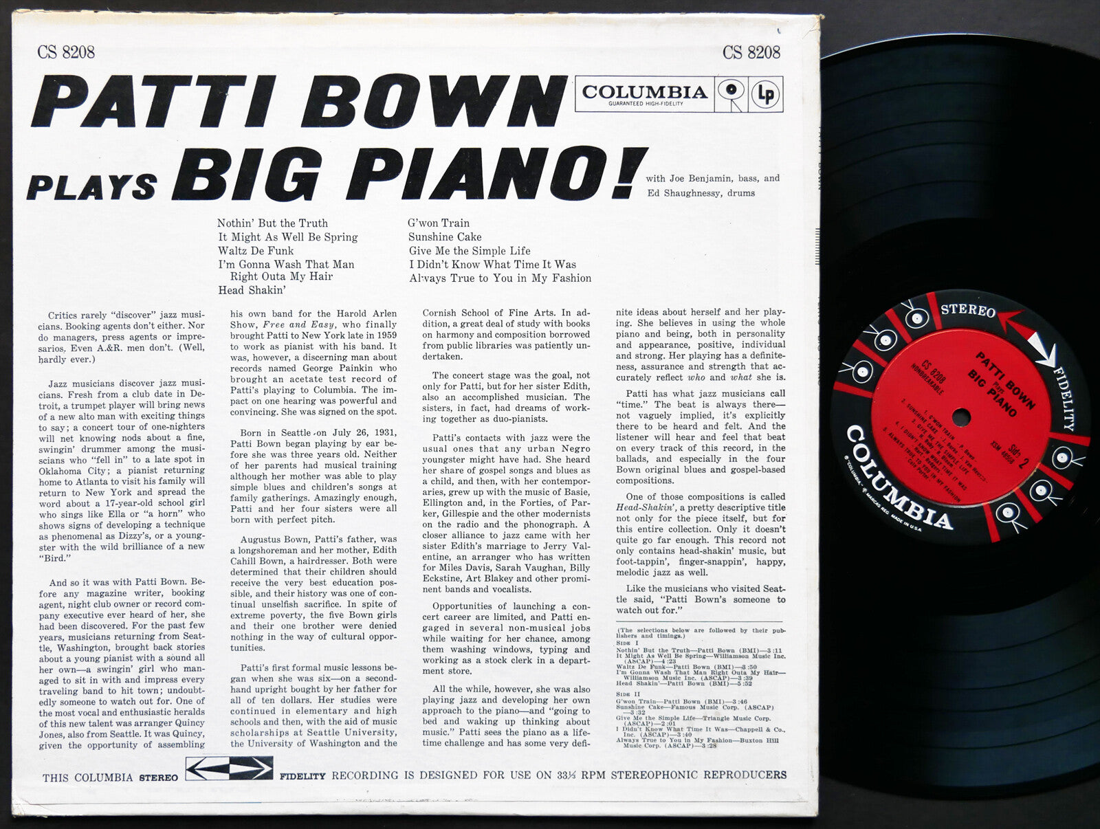 PATTI BOWN Plays Big Piano LP COLUMBIA CS 8208 US 1959 JAZZ 6-EYE DG ST