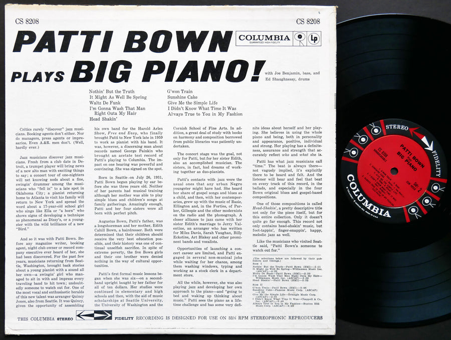 PATTI BOWN Plays Big Piano LP COLUMBIA CS 8208 US 1959 JAZZ 6-EYE DG ST