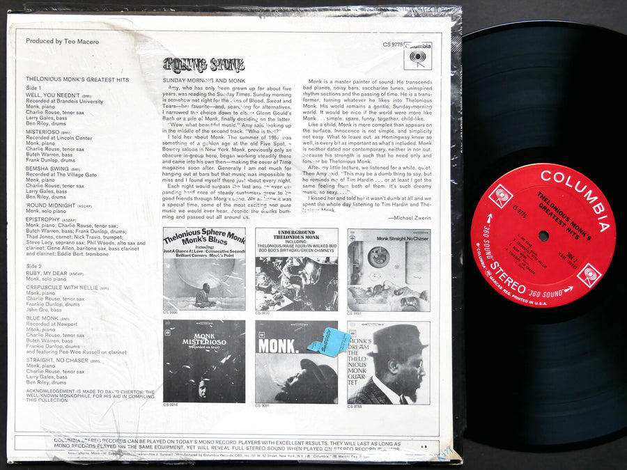 THELONIOUS MONK Monk's Greatest Hits LP COLUMBIA CS 9775 US 1969 Charlie Rouse