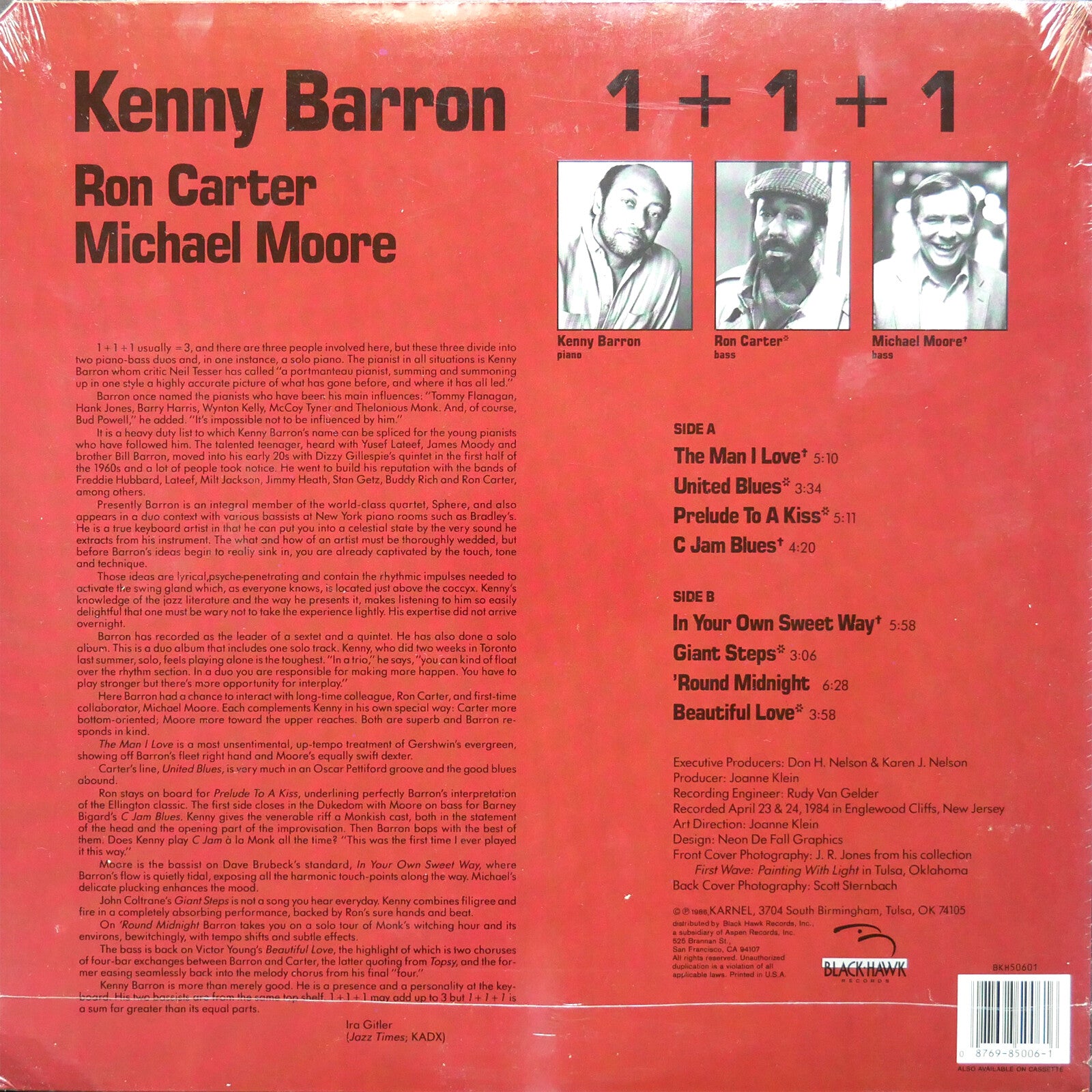 KENNY BARRON 1+1+1 BLACKHAWK RECORDS BKH 50601 US 1986 Ron Carter Michael Moore