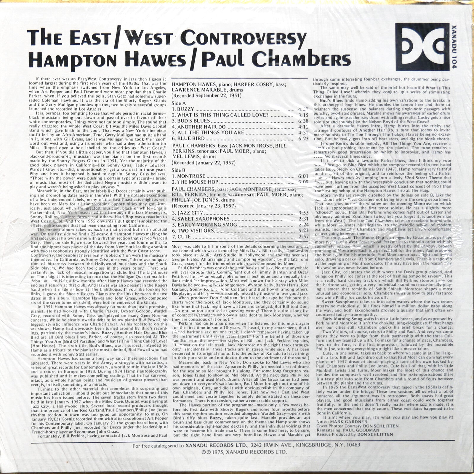 HAMPTON HAWES PAUL CHAMBERS The East/West Controversy LP XANADU 104 MONO SEALED