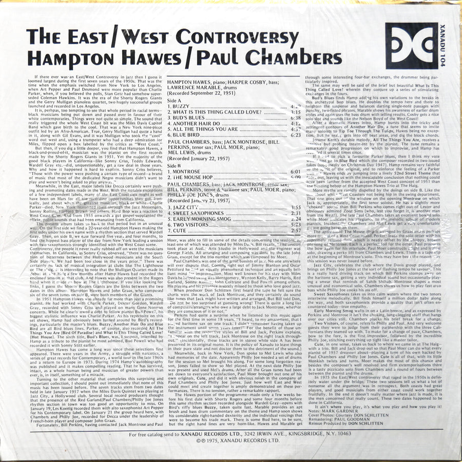 HAMPTON HAWES PAUL CHAMBERS The East/West Controversy LP XANADU 104 MONO SEALED