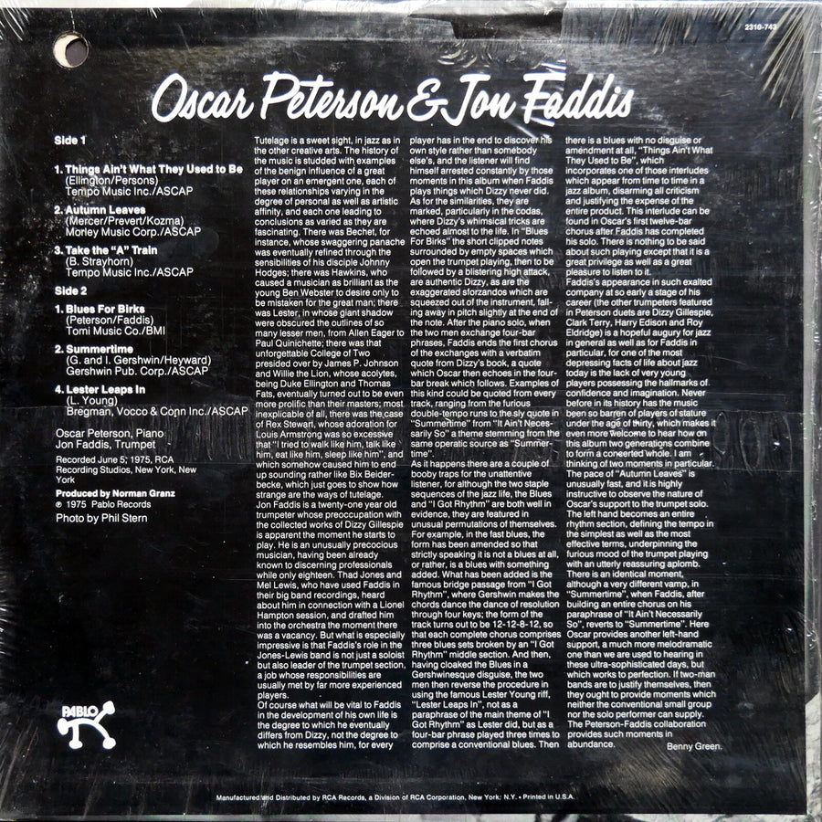 OSCAR PETERSON & JON FADDIS LP PABLO RECORDS 2310 743 US 1975 JAZZ SEALED
