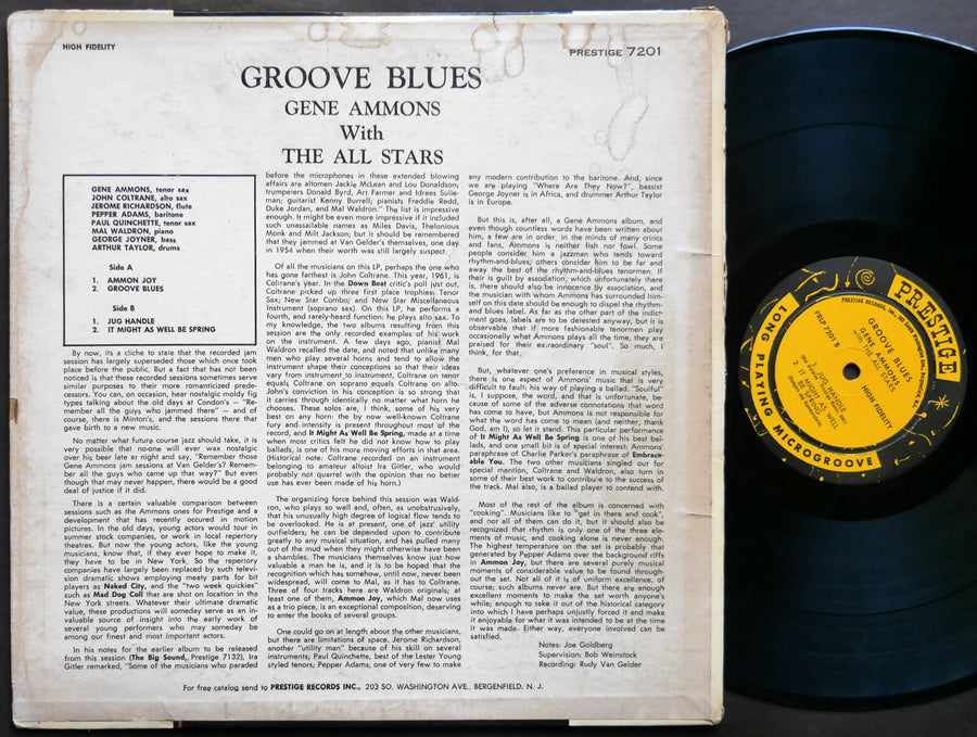 GENE AMMONS Groove Blues LP PRESTIGE 7201 NJ RVG MONO John Coltrane Mal Waldron