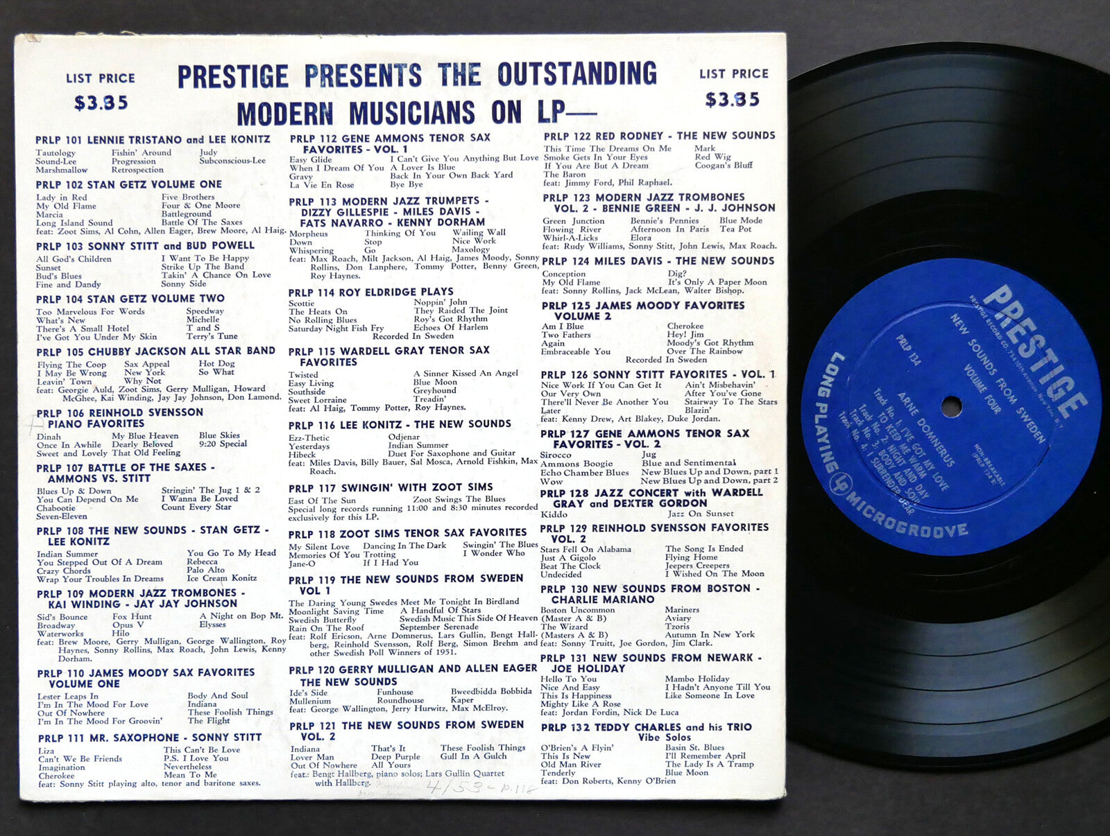 ARNE DOMNERUS Clarinet Solos 10" LP PRESTIGE PRLP 134 US 1952 DG MONO