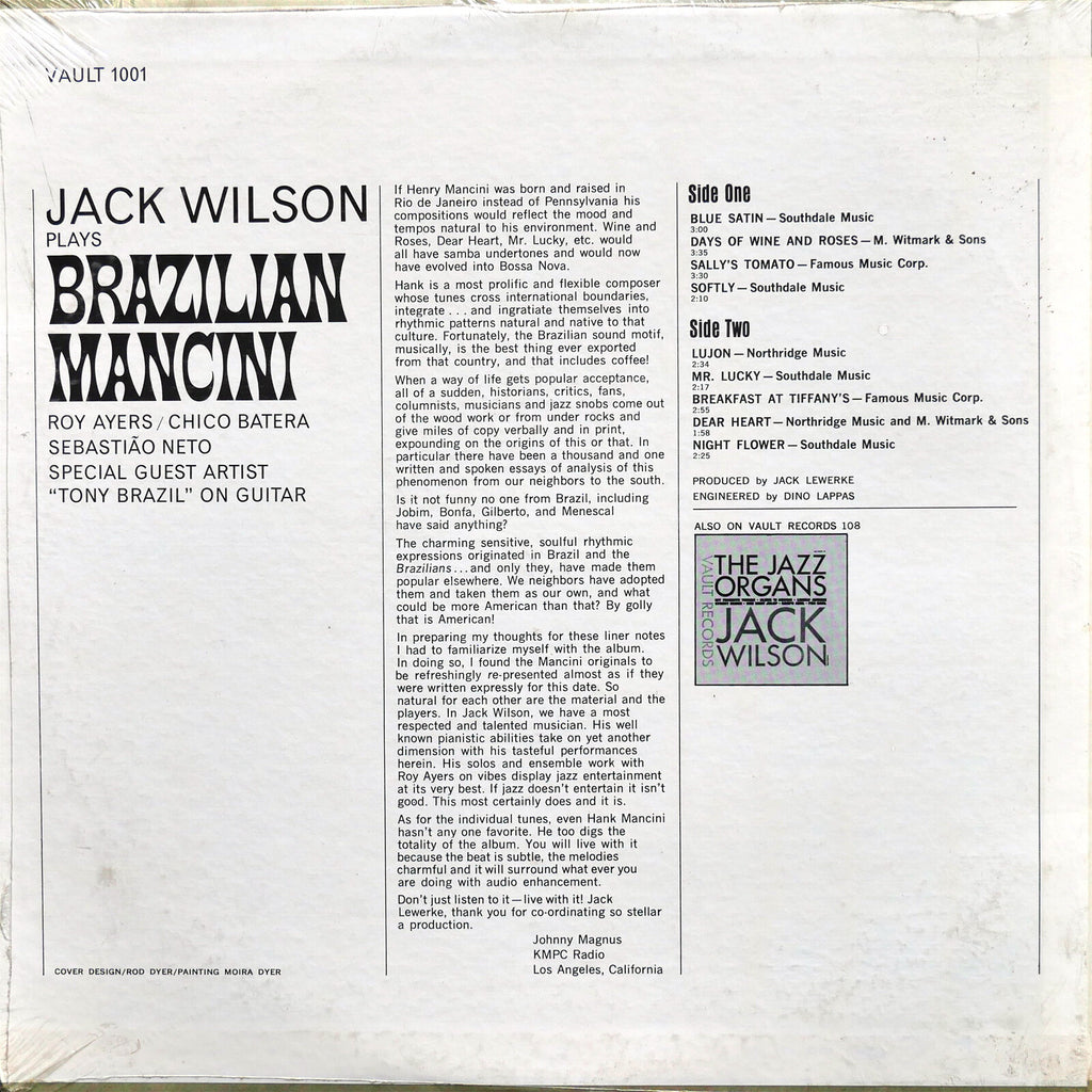 JACK WILSON Plays Brazilian Mancini LP VAULT 9001 US 1965 Roy Ayers SEALED