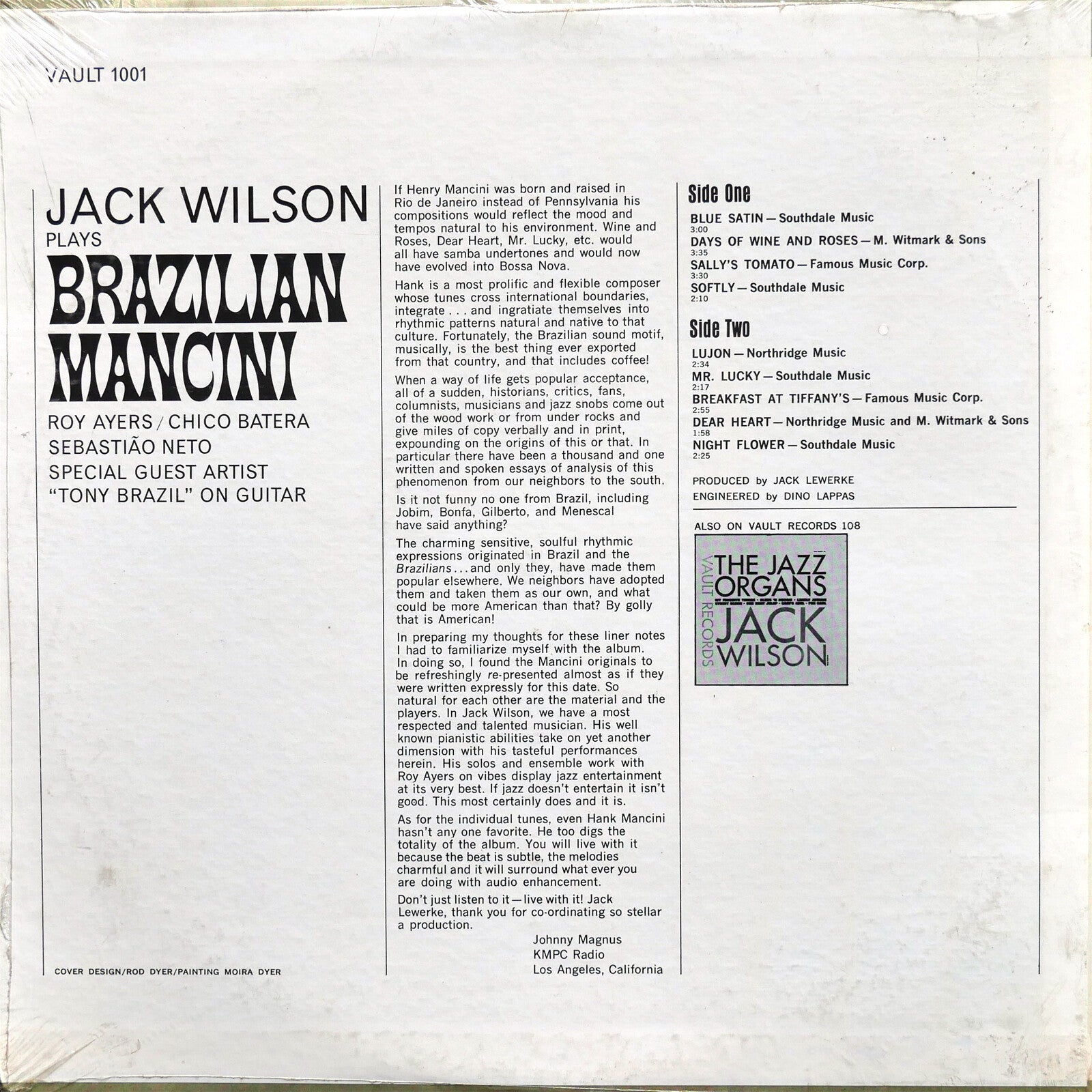 JACK WILSON Plays Brazilian Mancini LP VAULT 9001 US 1965 Roy Ayers SEALED